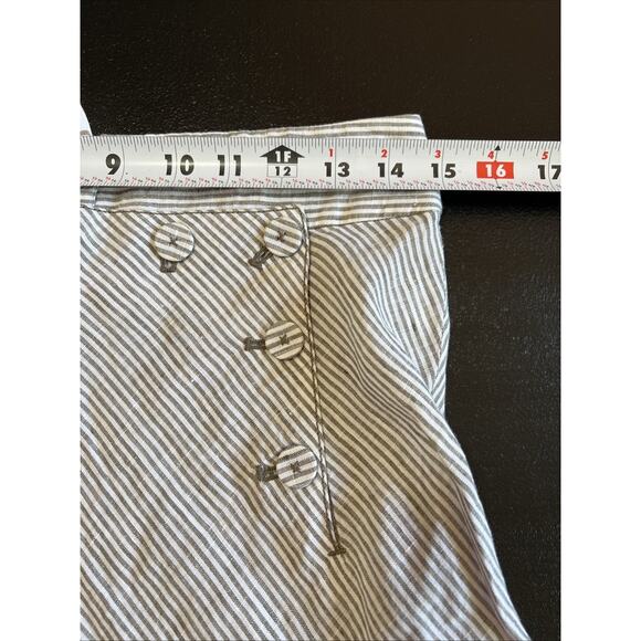 J Crew Sailor Button Midi Skirt Size 0 Brown Stripe Linen Lace Up Coastal Beach - Picture 8 of 9